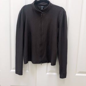 Eileen Fisher Dark Brown Mock Neck Zip Up Light Weight Jacket Size Large
